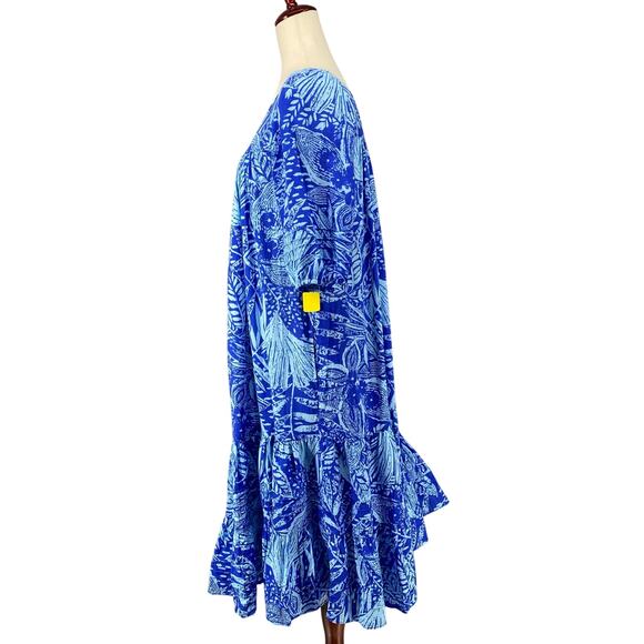 Vtg 80s 90s Two Potato Laguna Beach Midi Tiered Muumuu Dress XS Cotton Blue NOS - Picture 4 of 16